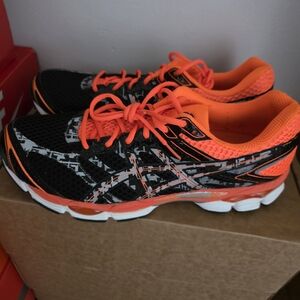 Asics Black & Orange Mesh Running Sneakers